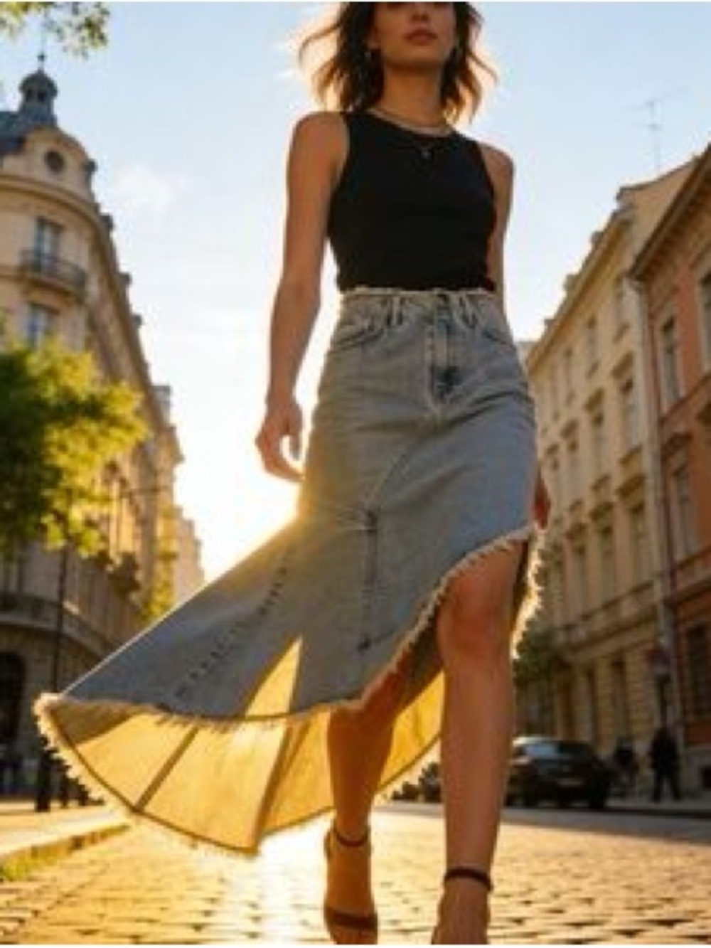 Miami Denim High-Waist Asymmetric Skirt in Light Blue